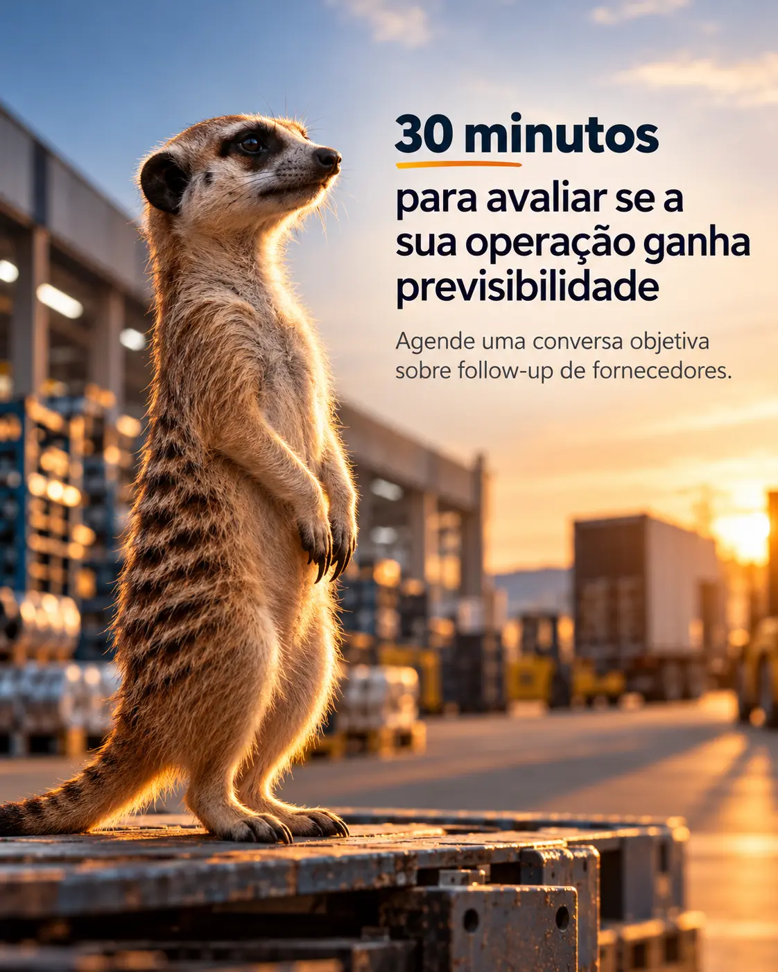 30 minutos para avaliar se a sua operação ganha previsibilidade — agende uma conversa objetiva sobre follow-up de fornecedores